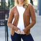 Day On The Town Camel Snap Button Rib Detail Cardigan