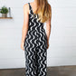 Black Abstract Wave Button Jumpsuit