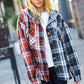 All Put Together Rust/Charcoal Plaid Colorblock Hoodie Shacket