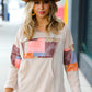 Beige Patchwork Print Kangaroo Pocket Hoodie