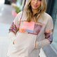 Beige Patchwork Print Kangaroo Pocket Hoodie
