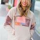 Beige Patchwork Print Kangaroo Pocket Hoodie