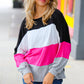 Fuchsia & Black Color Block Hacci Sweater Top