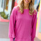 Magenta Mineral Wash Rib Knit Pullover Top