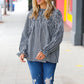 Black Gingham Shirred Yoke Mock Neck Frilled Top