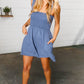 Dusty Blue Terry Smocked Tank Top Baggy Shorts Romper