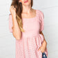 Mauve Eyelet Puff Sleeve Babydoll Top