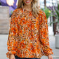 All The Joy Burnt Orange Watercolor Floral Frill Neck Top