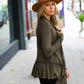Olive Green Face the Day Two-Tone Ruffle Cardigan