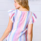 Rainbow Striped Smocked Button Flutter Sleeve Top