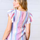 Rainbow Striped Smocked Button Flutter Sleeve Top