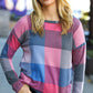 Weekend Ready Blue & Plum Checker Plaid French Terry Top