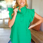 Glamorous In Kelly Green Textured Ruffle Mock Neck Top