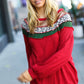 Christmas Red Terry Hacci Color Block Pullover