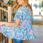 Looking Your Way Blue Floral Ruffle Hem Tiered Top