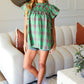 Live For Today Green Plaid Shirred Yoke Flutter Sleeve Top