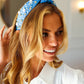 Azure Blue Pearl & Jewels Top Knot Knit Headband