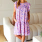 Spring Lilac Floral Tiered Ruffle Sleeve Woven Dress