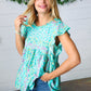 Turquoise Floral Stripe Babydoll Top