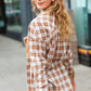 Eyes On You Taupe Plaid Velvet Pocket Button Down Top