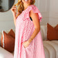 A True Beauty Pink Gingham Check Ruffle Sleeve Dress