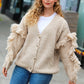 Weekend Ready Oatmeal V Neck Fringe Chunky Cable Cardigan