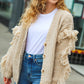 Weekend Ready Oatmeal V Neck Fringe Chunky Cable Cardigan