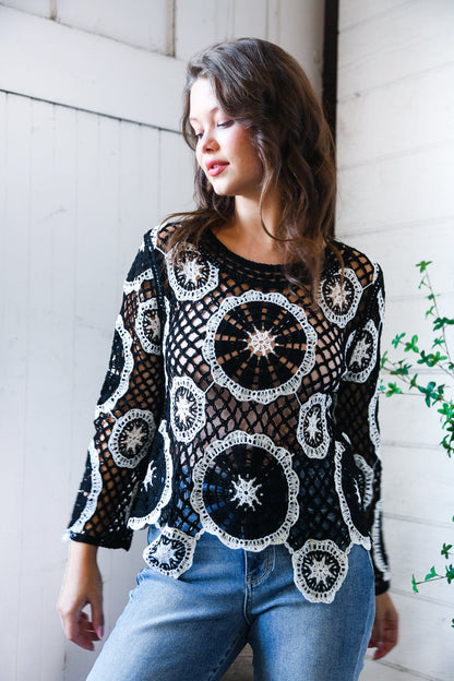In Retro Bloom Black Crochet Lace Cover Up