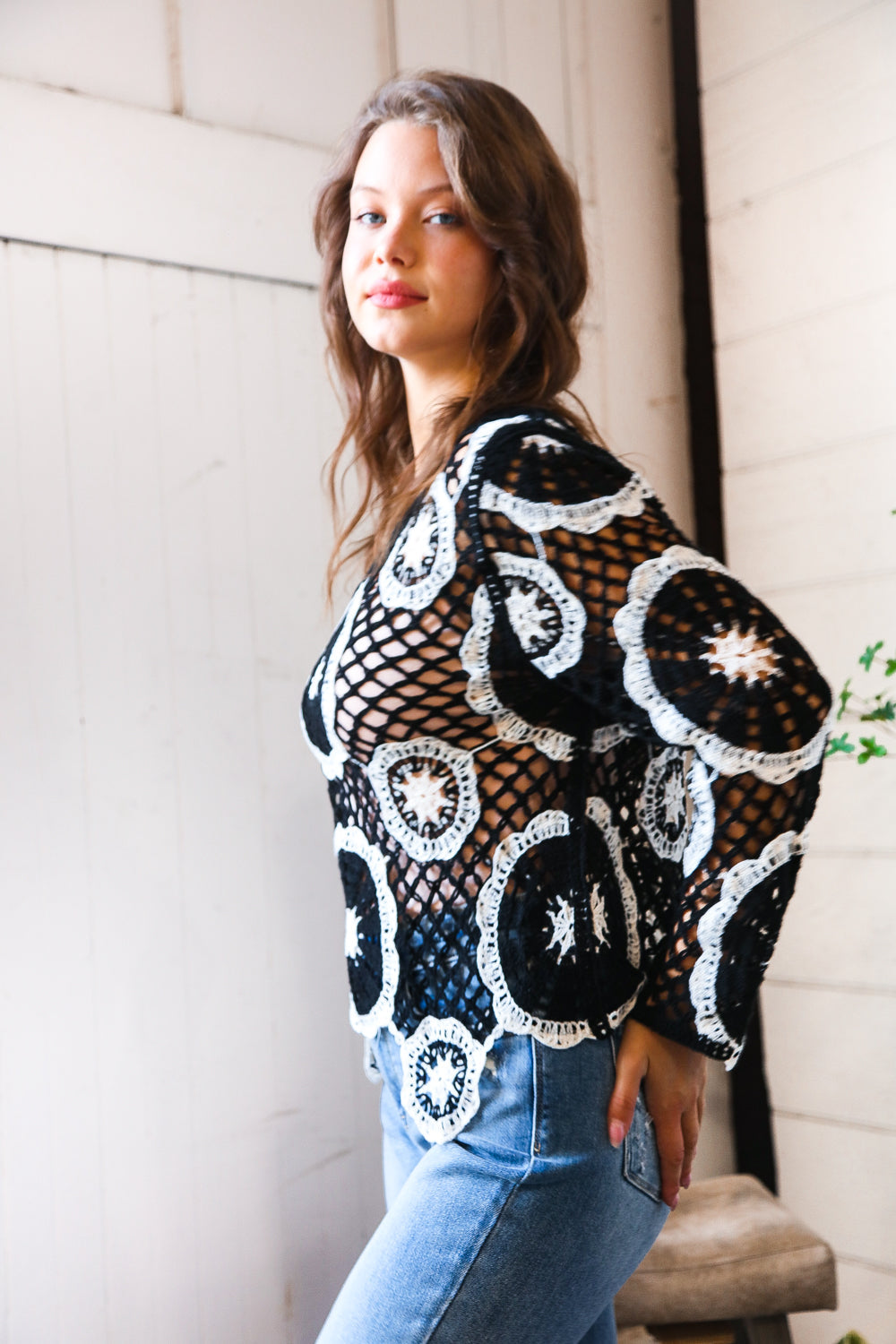 In Retro Bloom Black Crochet Lace Cover Up