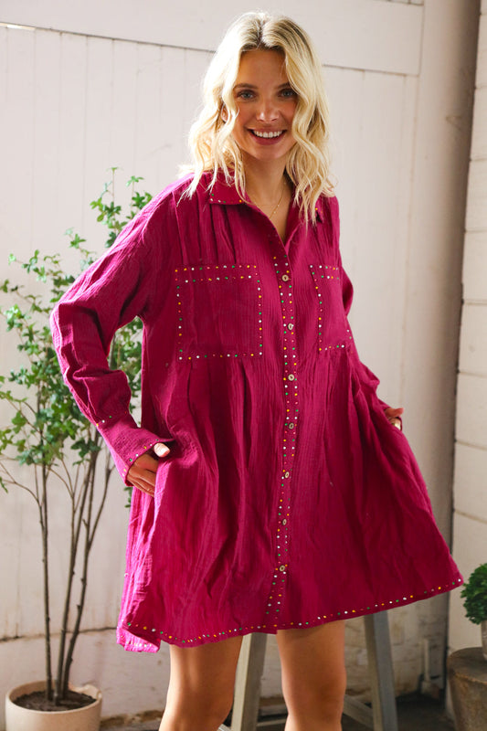 That Cowgirl Flare Cotton Rhinestone Shirt Dress