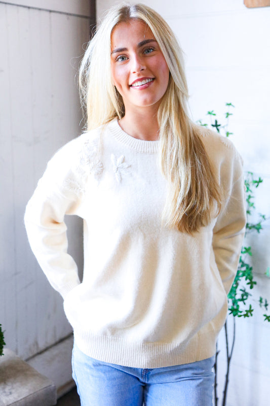 Mellow Musings Taupe Embroidered Sweater
