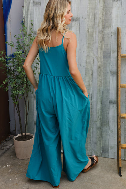 Own The Look Azure Blue Loose Fit Front Bib Sleeveless Jumpsuit