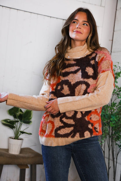Blooms in Autumn Turtleneck Cozy Sweater