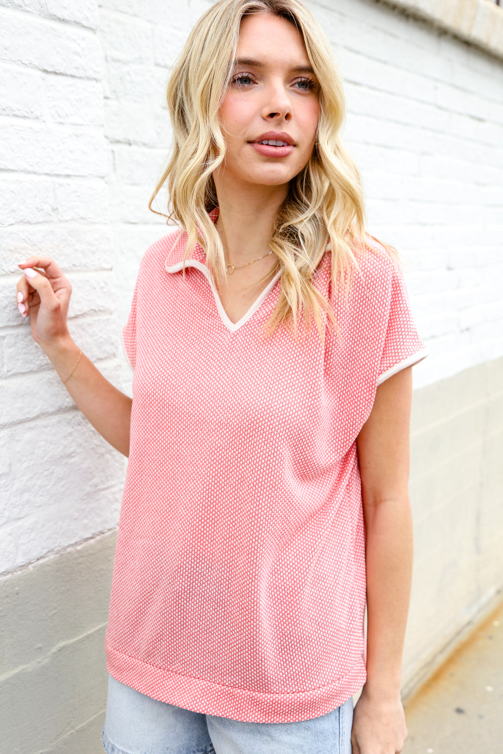 Coral Collar Waffle Knit Top