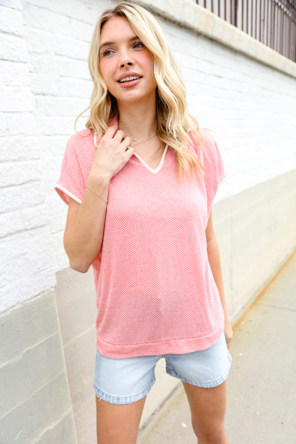 Coral Collar Waffle Knit Top