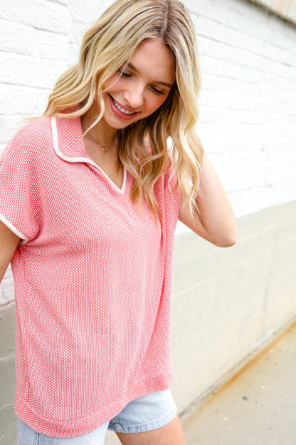 Coral Collar Waffle Knit Top