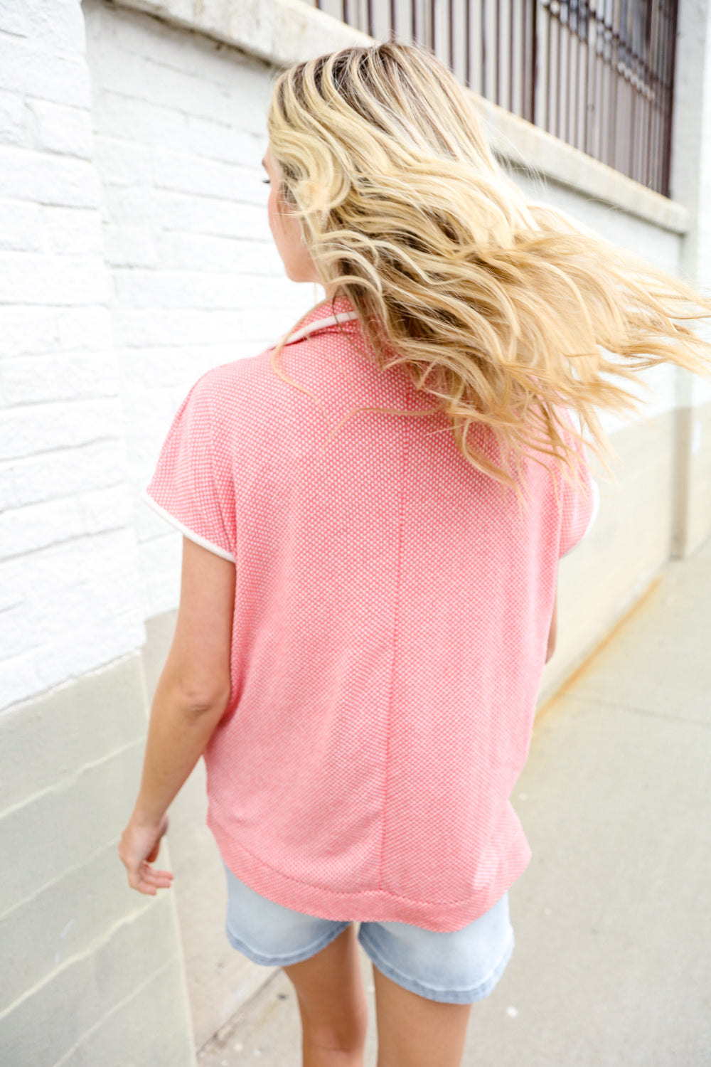 Coral Collar Waffle Knit Top