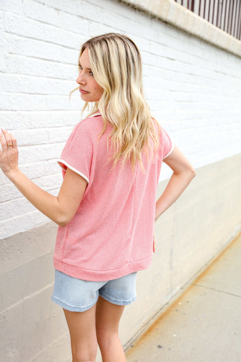 Coral Collar Waffle Knit Top