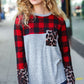 All Of Me Grey & Red Plaid Animal Print Pocketed Top
