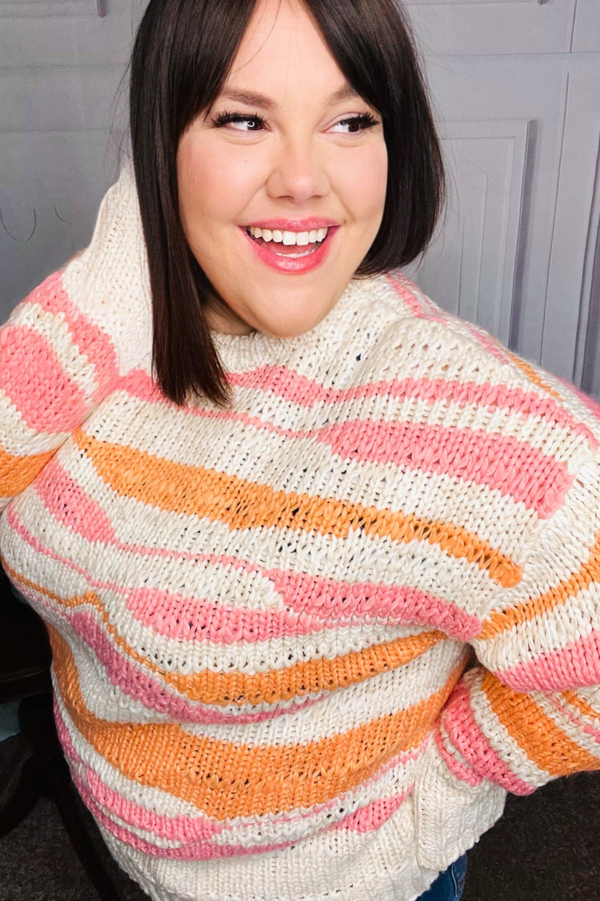 Perfectly You Mango Multicolor Stripe Chunky Knit Sweater