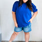 Lovely In Holiday Blue Frill Mock Neck Woven Top