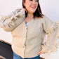 Weekend Ready Oatmeal V Neck Fringe Chunky Cable Cardigan