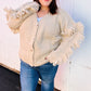 Weekend Ready Oatmeal V Neck Fringe Chunky Cable Cardigan