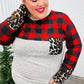 All Of Me Grey & Red Plaid Animal Print Pocketed Top