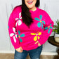 Flower Power Hot Pink Daisy Jacquard Pullover Sweater