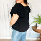 Feel The Love Black Double Ruffle Sleeve Square Neck Ribbed Top