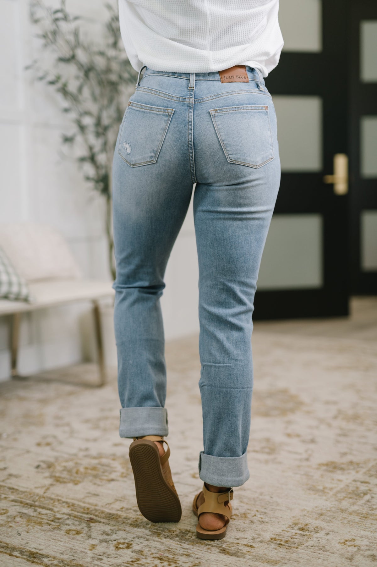 Aiden High Rise Patch Pocket Distressed Boyfriend Jeans