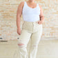 Selena High Rise Distressed 90's Straight Jeans in Bone