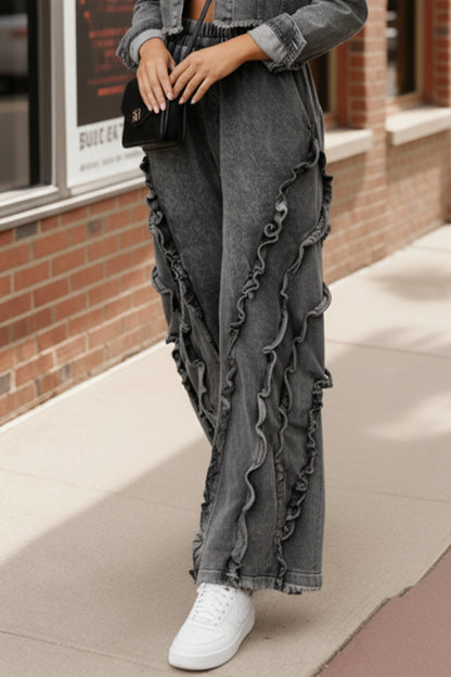 Ruffle Road Trip Charcoal Pants