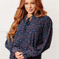 Lucid Dream Ruffle Neckline Blouse in Navy